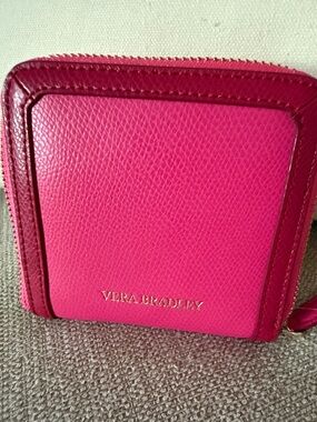 Vera Bradley Zuri Pink Red Leather Zip Around Bi Fold Wallet New
